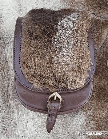 LEATHER BELT BAG WITH FUR, BROWN