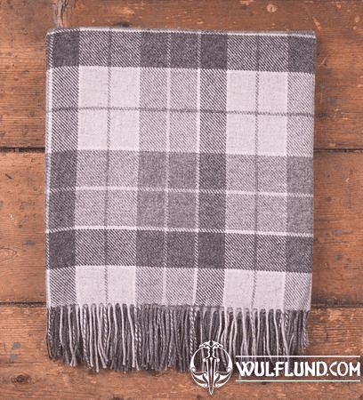 GREY & WHITE TARTAN THROW, LAMBS WOOL BLANKET