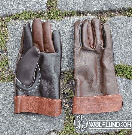 HISTORICAL LEATHER GLOVES, BROWN, SMALLER