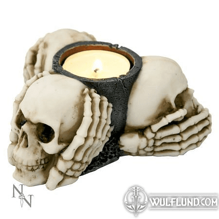 THREE WISE SKULLS TEALIGHT HOLDER