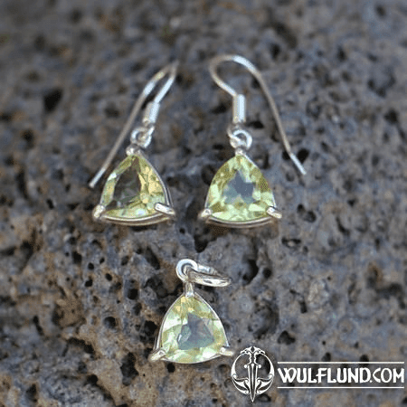 TRIANGULAR, SILVER PENDANT AND EARRINGS SET, CITRINE