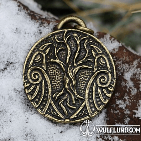 HUGINN AND MUNINN, VIKING TALISMAN, ZINC ANTIQUE BRASS