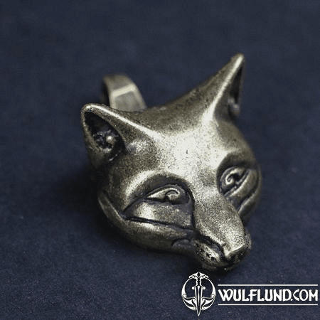 CELTIC FOX, HEAD, PENDANT, ZINC, ANTIQUE BRASS