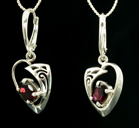 ROWAN, CELTIC STERLING SILVER EARRINGS, GARNET