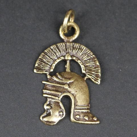 CENTURION, ROMAN HELMET, ZINK PENDANT, ANTIQUE BRASS