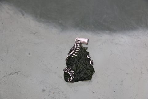 FERN, SILVER PENDANT WITH MOLDAVITE