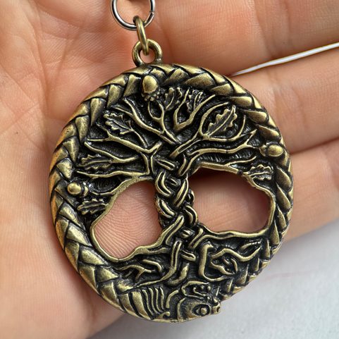 CELTIC OAK SPROUT SACRED TREE OF LIFE, ZINC OLD BRASS