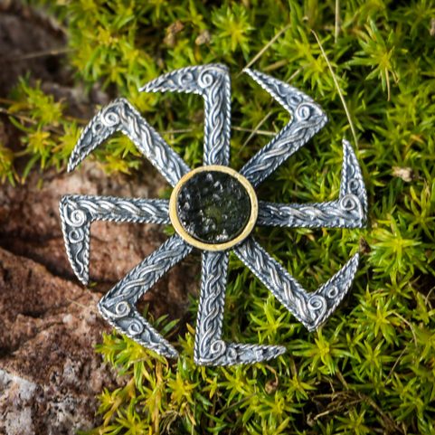KOLOVRAT - MOLDAVITE GOLD PLATED, SILVER