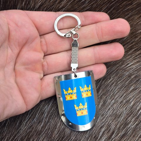 SWEDEN, MEDIEVAL SHIELD, KEY CHAIN, METAL, HANDMADE