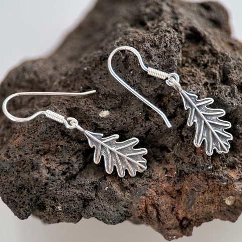 FEUILLES DE CHÊNE, BOUCLES D'OREILLES EN ARGENT, AG 925