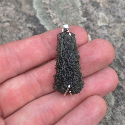 STERLING SILVER PENDANT WITH NATURAL MOLDAVITE, 925 SILVER