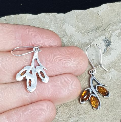RENIA, BOUCLES D'OREILLES EN AMBRE, ARGENT