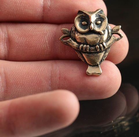 OWL ON BRANCH, AMULET, BRONZE