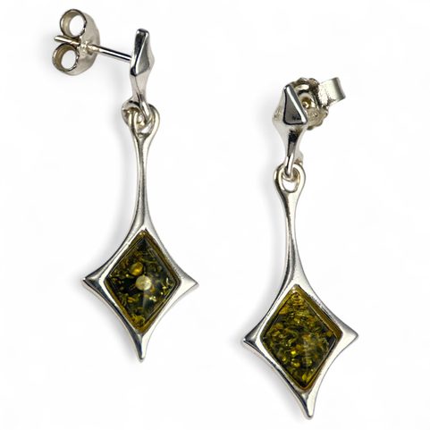 JASNA, BOUCLES D'OREILLES EN AMBRE, VERT, ARGENT