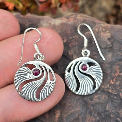 SHELL, PRAGUE ART NOUVEAU, EARRINGS SILVER 925, GARNET