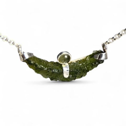 BAT, NECKLACE - MOLDAVITE, STERLING SILVER 925/1000
