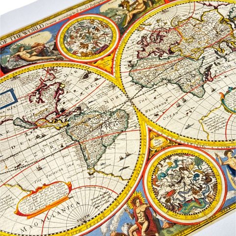 REPRINT A NEW AND ACCURAT MAP OF THE WORLD, JOHN SPEED, XVII CENTURY, HANDMADE PAPER