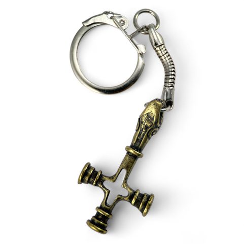 WOLF CROSS KEYCHAIN, ZINC OLD BRASS