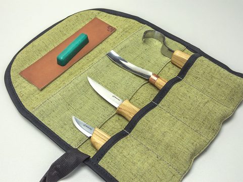 S43 - SPOON AND KUKSA CARVING PROFESSIONAL SET WITH KNIVES AND STROP