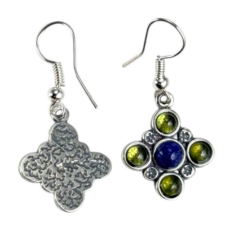 PRAGA, MEDIEVAL SILVER EARRINGS, PERIDOT AND LAPIS LAZULI, AG 925/1000