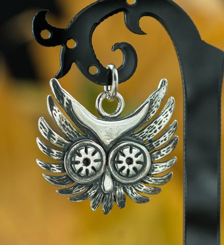 OWL - HEAD, PENDANT, SILVER