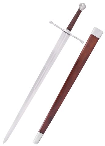 MEDIEVAL ONE-AND-A-HALF-HANDED SWORD WITH A SCABBARD, BLUNTED