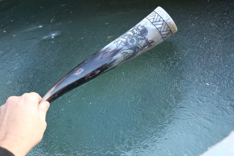 HUGINN AND MUNINN, VENDEL DRINKING HORN