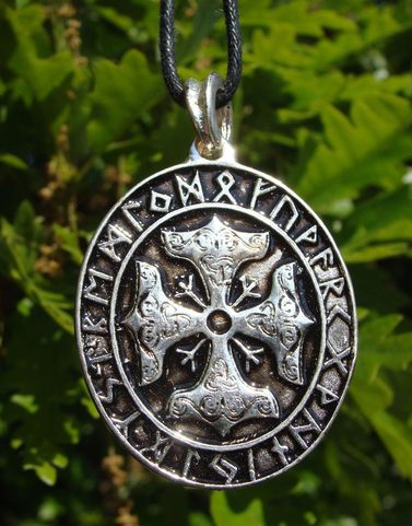 THOR CROSS, SILVERED DOUBLESIDED AMULET