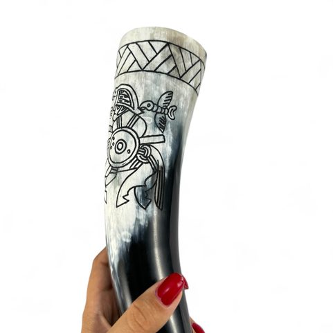 HUGINN AND MUNINN, VENDEL DRINKING HORN