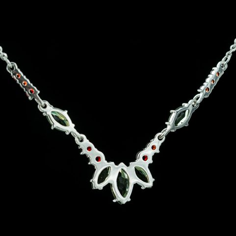 LUCRETIA, SILVER NECKLACE, MOLDAVITE, GARNET