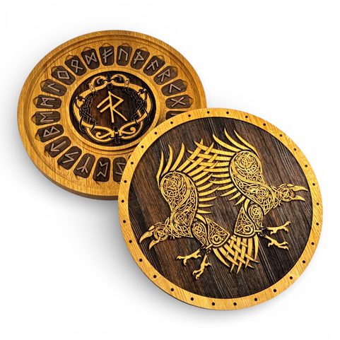 HUGINN AND MUNINN - WOODEN RUNES FUTHARK SET