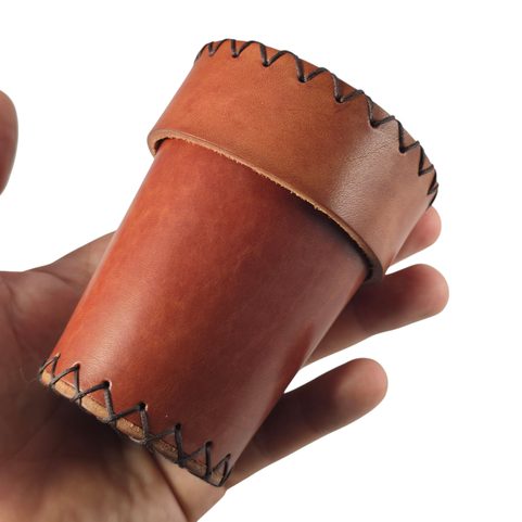 LEATHER CUP FOR DICE WITH LID - BROWN FOR HUNTERS