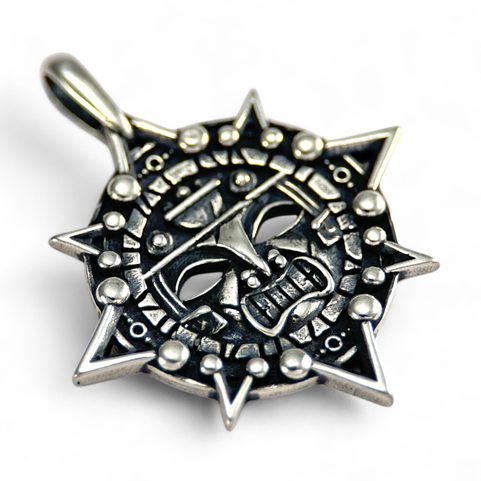 AZTEKISCHE MASKE, AMULETT, ANHÄNGER, SILBER 925