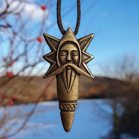 PERUN SLAVIC GOD, PENDANT, ZINC, ANT. BRASS