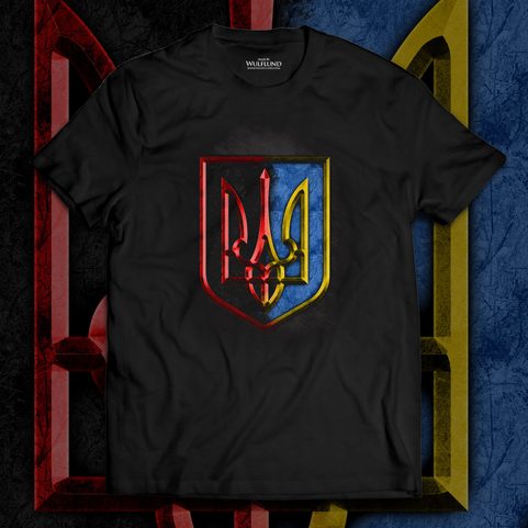 T-SHIRT UKRAINE COAT OF ARMS - RED IS BLOOD, BLACK IS EARTH