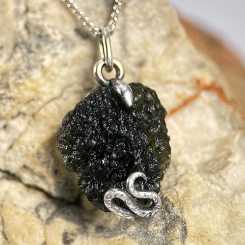 SERPENT, MOLDAVITE, PENDANT, SILVER 925/1000