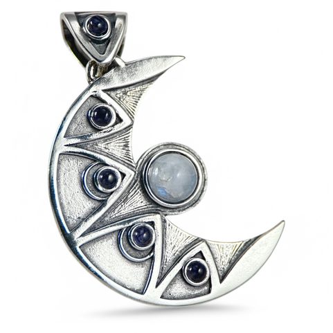 LUNA - PENDENTIF, ARGENT, IOLITE, PIERRE DE LUNE