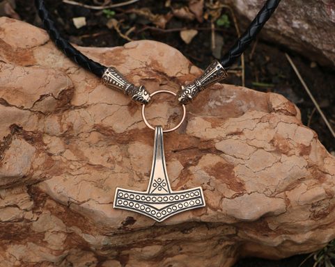 THOR'S HAMMER LEATHER BOLO, DENMARK, BRONZE