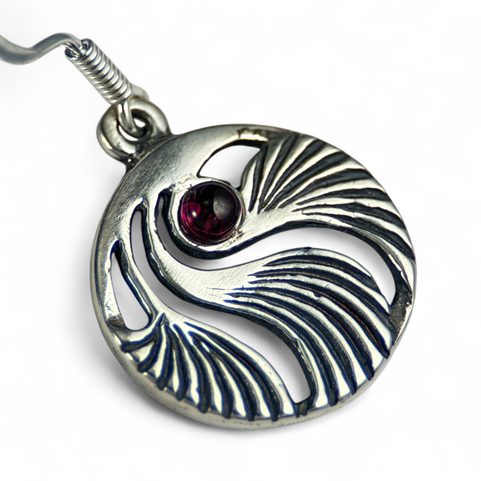 SHELL, PRAGUE ART NOUVEAU, EARRINGS SILVER 925, GARNET