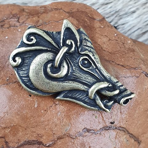 CELTIC BOAR - HEAD, PENDANT, ZINC - ANTIQUE BRASS