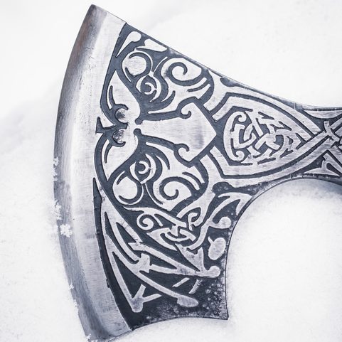 AXE OF PERUN, ETCHED WITH LEATHER
