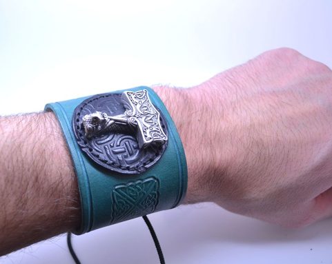 VIKING LEATHER BRACELET, THOR'S HAMMER OSEBERG