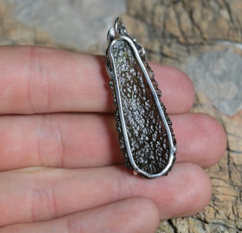 LEAFY MOLDAVITE PENDANT, STERLING SILVER