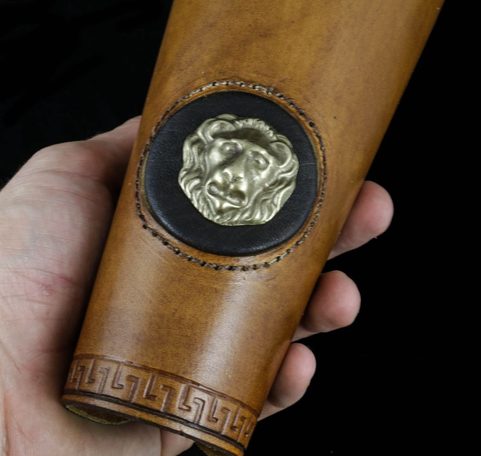 GLADIATOR - LION'S HEAD, LEATHER BRACERS