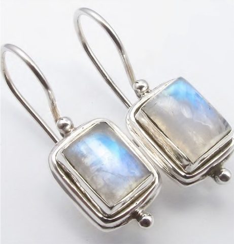 QUATRO, SILVER EARRINGS, RAINBOW MOONSTONE, AG 925/1000