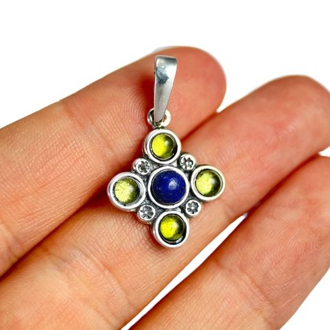 PRAGA, MEDIEVAL SILVER PENDANT, PERIDOT AND LAPIS LAZULI, AG 925/1000