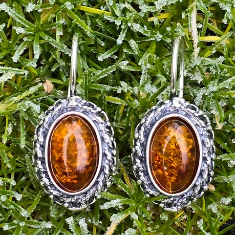 MEDIEVALEUM, SILVER EARRINGS, AMBER, AG 925