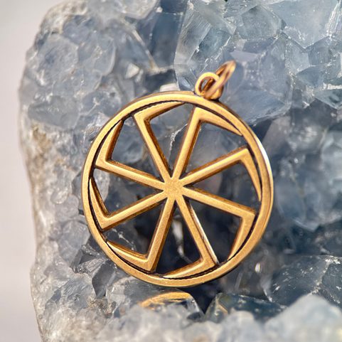 BRONZE KOLOVRAT, SLAVIC SUN WHEEL PENDANT