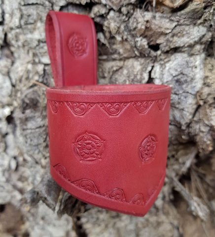 FLOWER, LEATHER DRINKING HORN HOLDER, RED