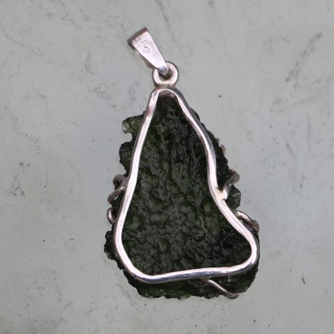 FERN, SILVER PENDANT WITH MOLDAVITE